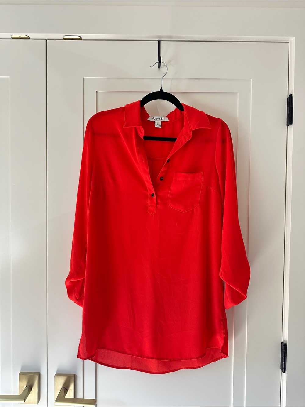 Forever 21 Red Sheer Chiffon Tunic Blouse | Size Small